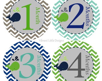 Month to Month Stickers Boy, Milestone Stickers, Month Stickers, Baby Month Stickers, Baby Stickers, Chevron, Whale #60