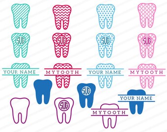 Tooth svg, tooth dxf, tooth eps, tooth monogram, split monogram tooth, dentist svg, dentist dxf, tooth transfer, tooth stencil, cut file