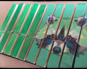 Set of 10 clothespins fantasy, standard size (raccoon REF.)
