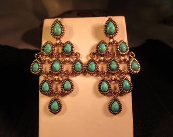 Retro Barse Sterling Silver Gold Wash Turquoise Dangle Earrings