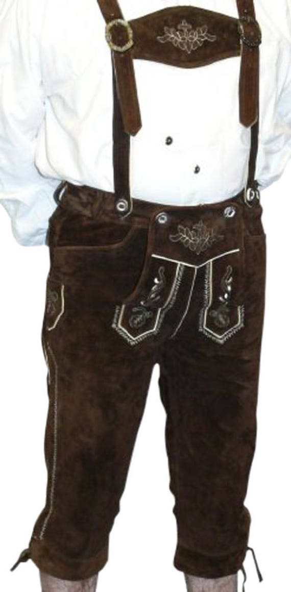 2piece Leather German Oktoberfest Lederhosen Pants Brown