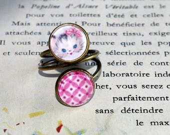 ring double retro kitten