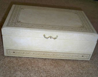 Large Jewelry Box, vintage mele style three tiered Jewelry box, large luxurious jewelry box