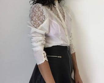 Vintage Gunne Sax "Jessica's Gunnies" White Lace Prairie Button Down