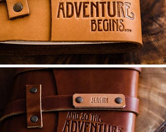 SALE 50% OFF ... Premium Leather Journal -- Fire-Branded Adventure Begins -- Handmade in Portland... Sale Today
