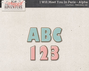 Alpha digital download scrapbooking alphabet, Paris French digital scrapbook elements, embellishments, clip art, vintage, pink, blue, enamel