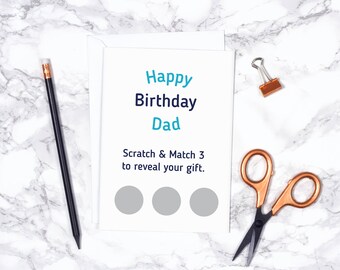 Scratchcard birthday card, card for Dad, Dad birthday card, funny Dad card, card for Pops, Scratch and match card, personalised Dad card.