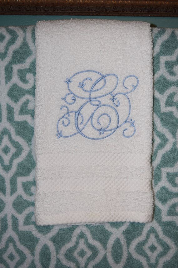 Set of 2 Single Letter Monogram Hand Towels Emboidered