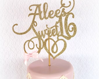 Sweet 16 Cake Topper - ANY NAME - Sweet 16 Party Decorations - Sweet 16 Party Decor - Sweet 16 Birthday Party Cake Topper - Girl 16th Cake