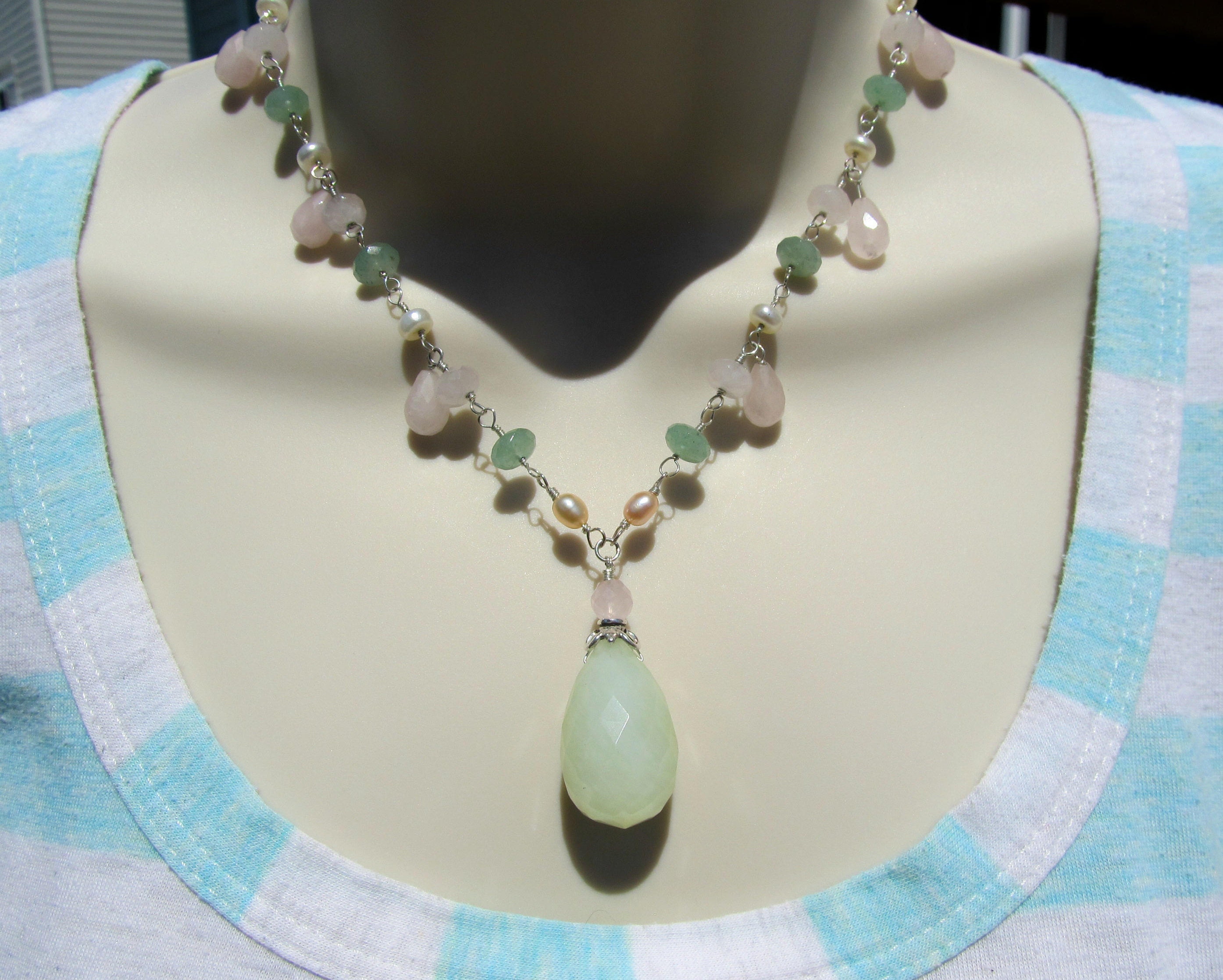 Serpentine necklace rose quartz necklace aventurine