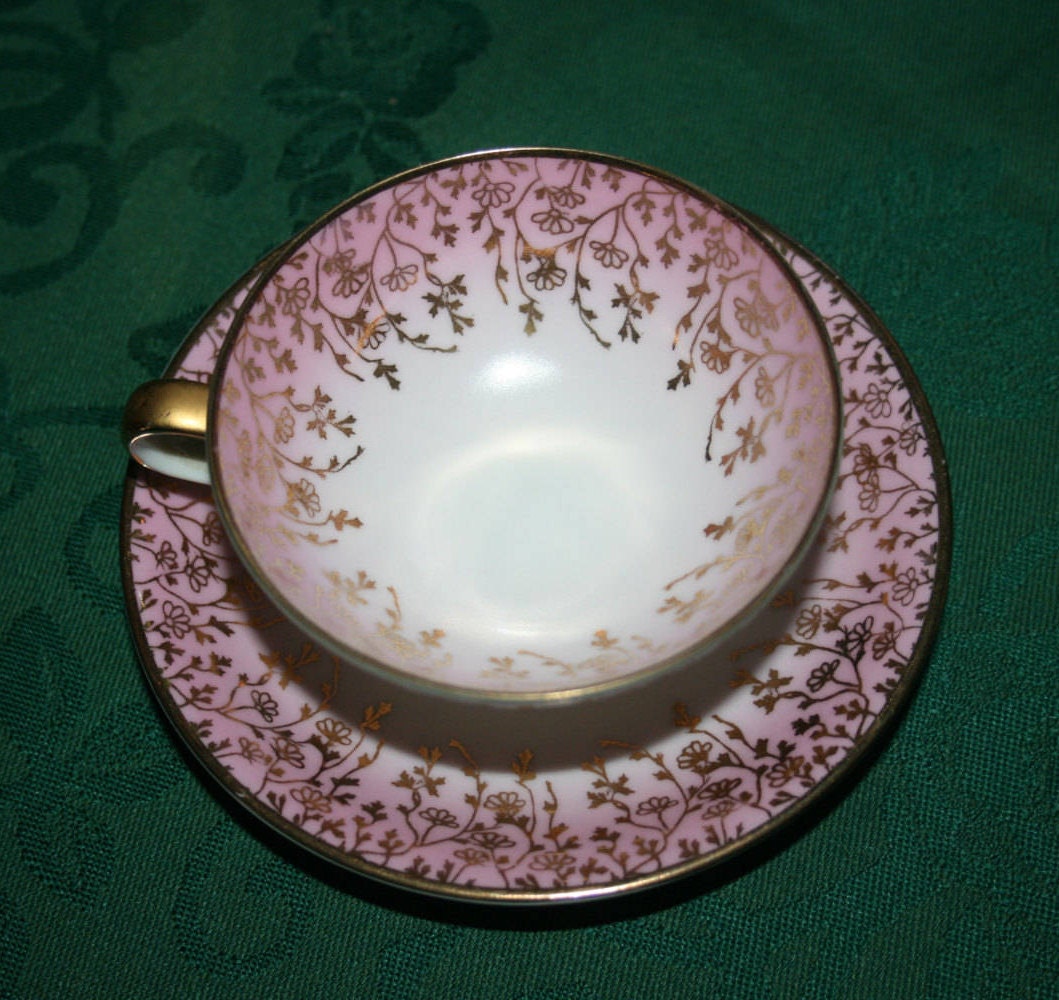 Vintage RWK Demitasse Teacup and Saucer Pink and Gold tea cup circa 1928 Bavaria Germany Bone