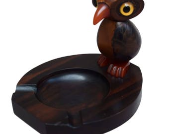 English Art Deco YZ Bird Novelty Ashtray Bakelite & Wood - Rare Owl Bird by Henry Howell - Funny Bird Ashtray - Bar Bistrot Decor
