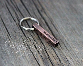 Hand stamped antiqued copper dog ID tag / 4 sided bar / dog tags for dogs / small dog tag
