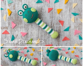 Crochet Frog Rattle Toy - Soft and Stimulating Infant Development Toy