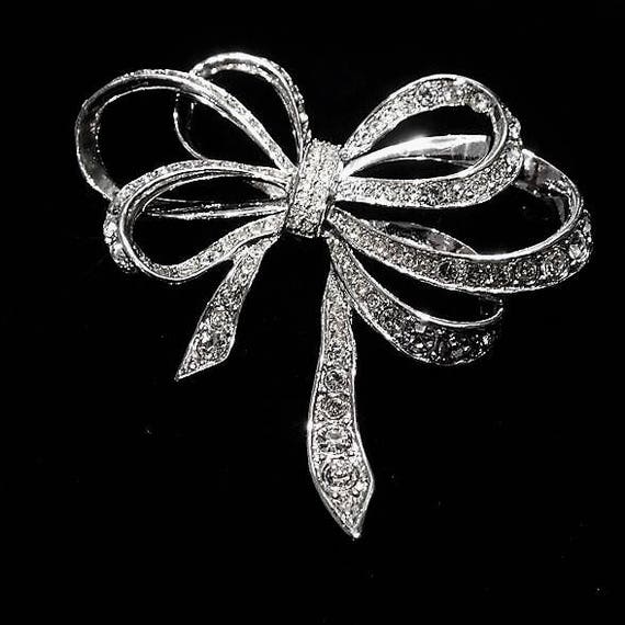 Kenneth Lane Rhinestone Ribbon Brooch / KJL for AVON Rhinestone Brooch / 1980s Kenneth J Lane Brooch / Wedding Bride Bridal Jewelry