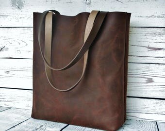 Brown leather tote, leather tote bag, chocolate leather shoulder bag, leather purse, rustic leather, vintage, tote bag