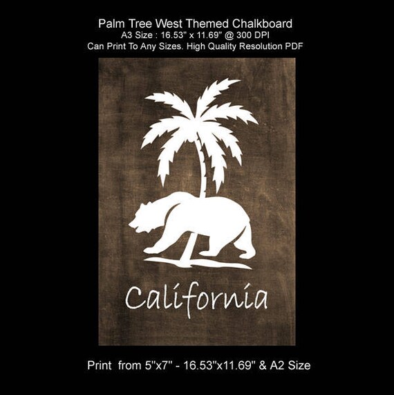 Bear Palm Tree California Chalkboard A3 Size 300 DPI