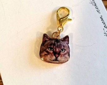 Knitting Stitch Marker | Knitting Progress Marker | Removable Stitch Marker | Zipper Pull | Grumpy Cat - Simon