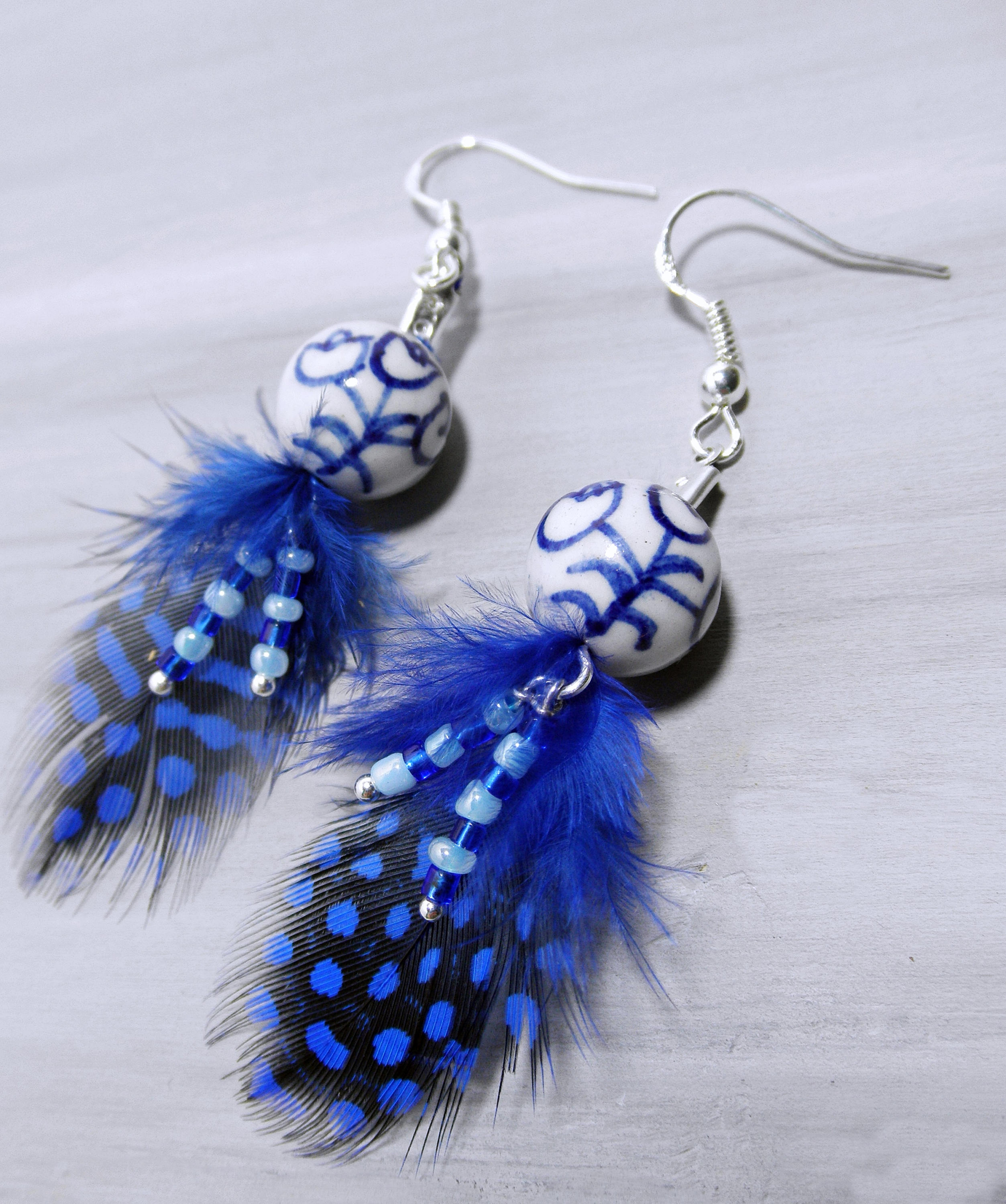 Blue feather tulip earrings Delft blue earrings Delft