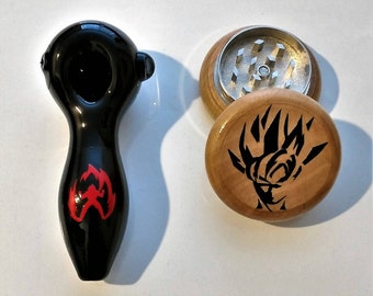 Goku Black Glass Pipe Wood Grinder Magnetic Magic Grinding Combo Best Deal!!! + Free Shipping!!!