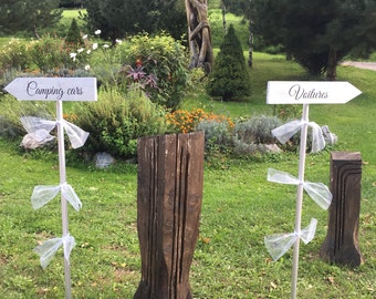 Panneaux direction en bois cuivre ou argent ou or pour mariage. Pancartes mariage. Flèche mariage.Signalétique bois. Wedding wood sign