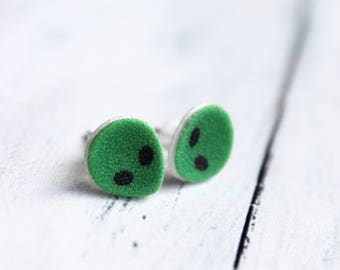 Green Alien Earrings - Small Stud Earrings - Alien Jewelry -- Alien Accessories - Alien Head - Grunge Earrings