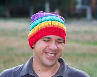 Colorful beanie rainbow hat rainbow beanie gay pride hat gay wedding gift gay hat gay husband cotton beanie hat funny hat trans pride beanie