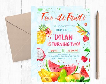 Twotti Frutti, Two year old Birthday Party, Two Year Invitations, Two-tti Frutti Birthday Invitation, Fruit Theme invitation, Summer invite