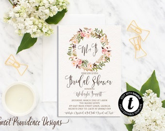 Bridal Shower Invitation, Printable Bridal Shower Invite, Romantic Floral Shower Invitation, Floral Invitation, EDITABLE Instant Download