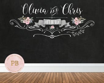 Digital Chalkboard Wedding Backdrop, Floral Backdrop, Bridal Shower Backdrop, Cake Table Backdrop,