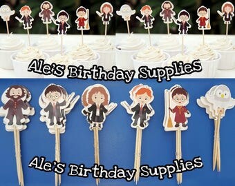 24 Pc Harry Potter Cupcake Toppers Double Sided Birthday Party Supplies