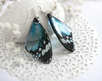 Baby blue earrings Butterfly jewelry Resin earrings Silver jewelry Bohemian earrings for women Fairy accessories Gypsy earrings Organic gift