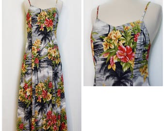 Brown Sugar by Kamehameha Hawaii Hibiscus Print Maxi Sundress