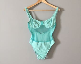 turquoise blue mesh underwire swimsuit || one piece swimsuit