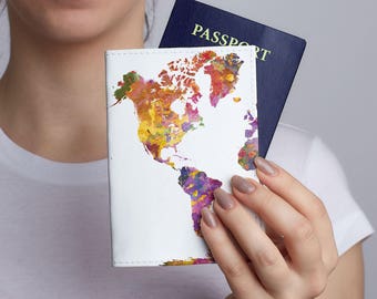 Colorful World Map Passport Holder Leather Passport Cover Leather Passport Holder Passport Case Woman Pasport Cover Travel Wallet CP0115