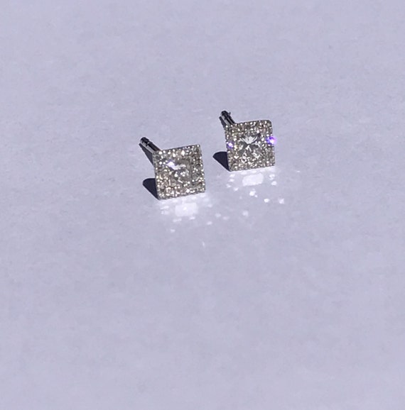 Items similar to 14k White Gold Square Diamond Stud Earrings, Princess ...