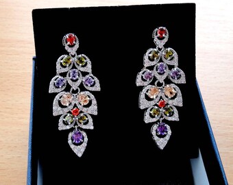 Vintage wedding earrings jewelry long stud rhinestone bohemian earrings bridal crystal chandelier earrings bridesmaid leaf leaves earrings