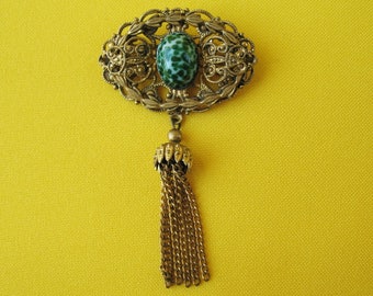Vintage Brooch CZECH glass USSR jewelry pin emerald color Collectible jewelry Victorian style