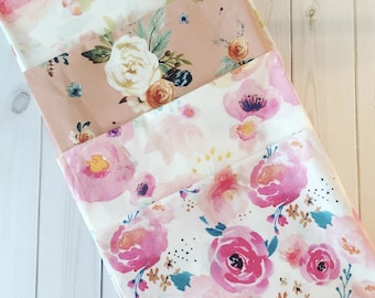 Boho Florals Fat Quarter Bundle. Cotton Quilting Fabric. Pink Blush Peach Nursery Girl Baby Flowers Floral Flower Garden Summer Spring