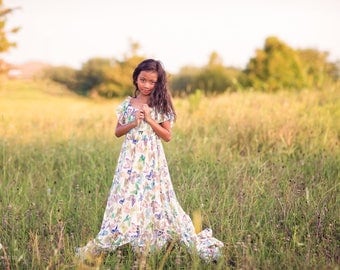 Boho Flower Girl Dress, Butterfly Dress, Girls Lace Dress, Girls Floral Dress, Floral Lace Dress, Boho Wedding, Bohemian Dress, Floral Maxi