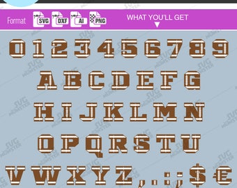 FOOTBALL FONT svg US Football Monogram font Svg Cut Files Dxf Cutter Cricut Silhouette Letter Number College Varsity Jersey Alphabet 179
