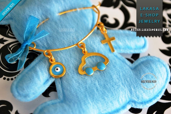 Blue Enamel Car Baby Brooch Sterling Silver Gold Handmade Jewelry Cross Eye Mama Happy Shower Day Religious Baptism Newborn Boy