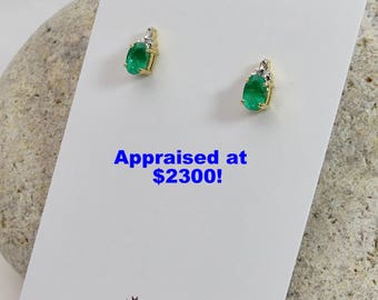 Vintage Emerald Diamond Earrings | Vintage Earrings | Emerald Earrings | Emerald Diamond | Vintage Jewelry | FREE SHIPPING