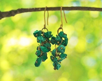Vintage malachite earrings Sister Gifts|for|her Natural malachite earring Vintage Dangle earring Green earring Green wedding Green malachite