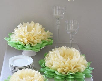 Girls Party Decorations, Set of 7 Yellow Tissue Paper Flowers for Flower Wall