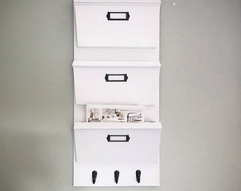 Command Center, Magazine Rack wall mounted, Office Decor, White Entryway Organizer, Mail Holder, Mail Sorter, Hanging Mail Organizer