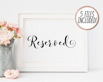 Printable Wedding Reserved Signs, DIY Reserved Wedding Sign, Printable Reserved sign, Wedding signs, Large Wedding Signs