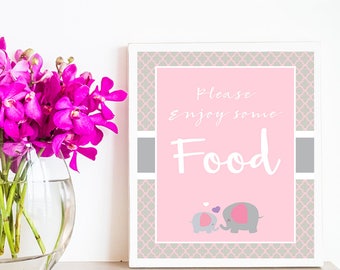 Elephant Baby Shower Sign, Enjoy Some food Sign, Baby Girl Shower, Pink and Gray Elephant Baby Shower Sign, Little Peanut Baby Shower Sign