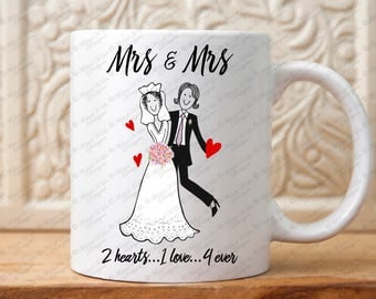 Mrs and Mrs wedding mug, Lesbian wedding gift, gift for lesbian, gift for gay wedding, Mrs and Mrs gift, gift for women, gift for her, bride