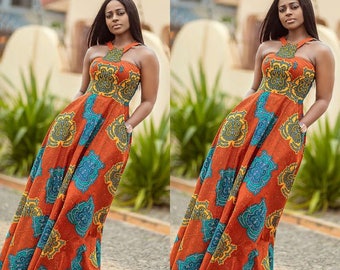 African Print Dress/African Prom Dress/Maxi Dress/African
